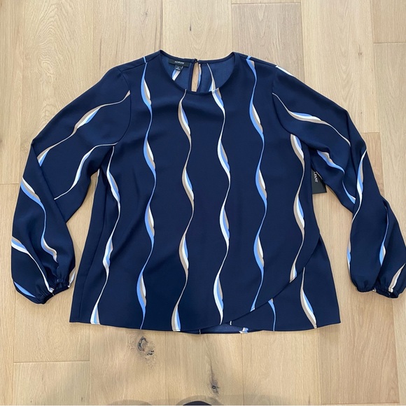 Alfani Tops - Alfani | Navy Crossover Hem Long Sleeve Blouse NWT